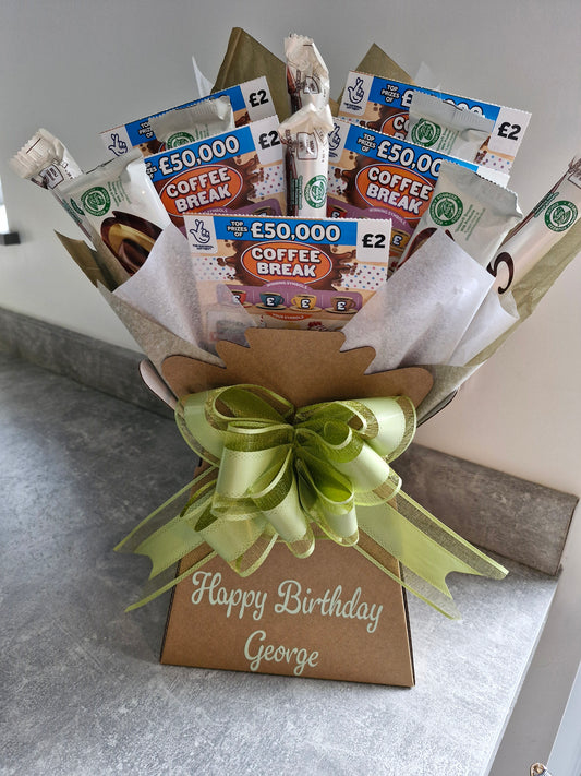 Personalised scratch card & galaxy chocolate bouquet