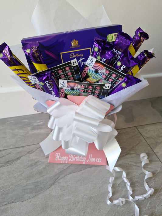 Personalised Cadbury Chocolate gift bouquet with scratch cards