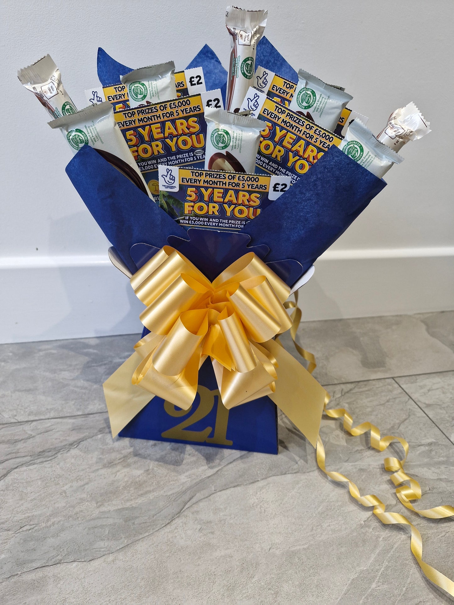 Blue & gold galaxy chocolate & scratch cards gift bouquet hamper