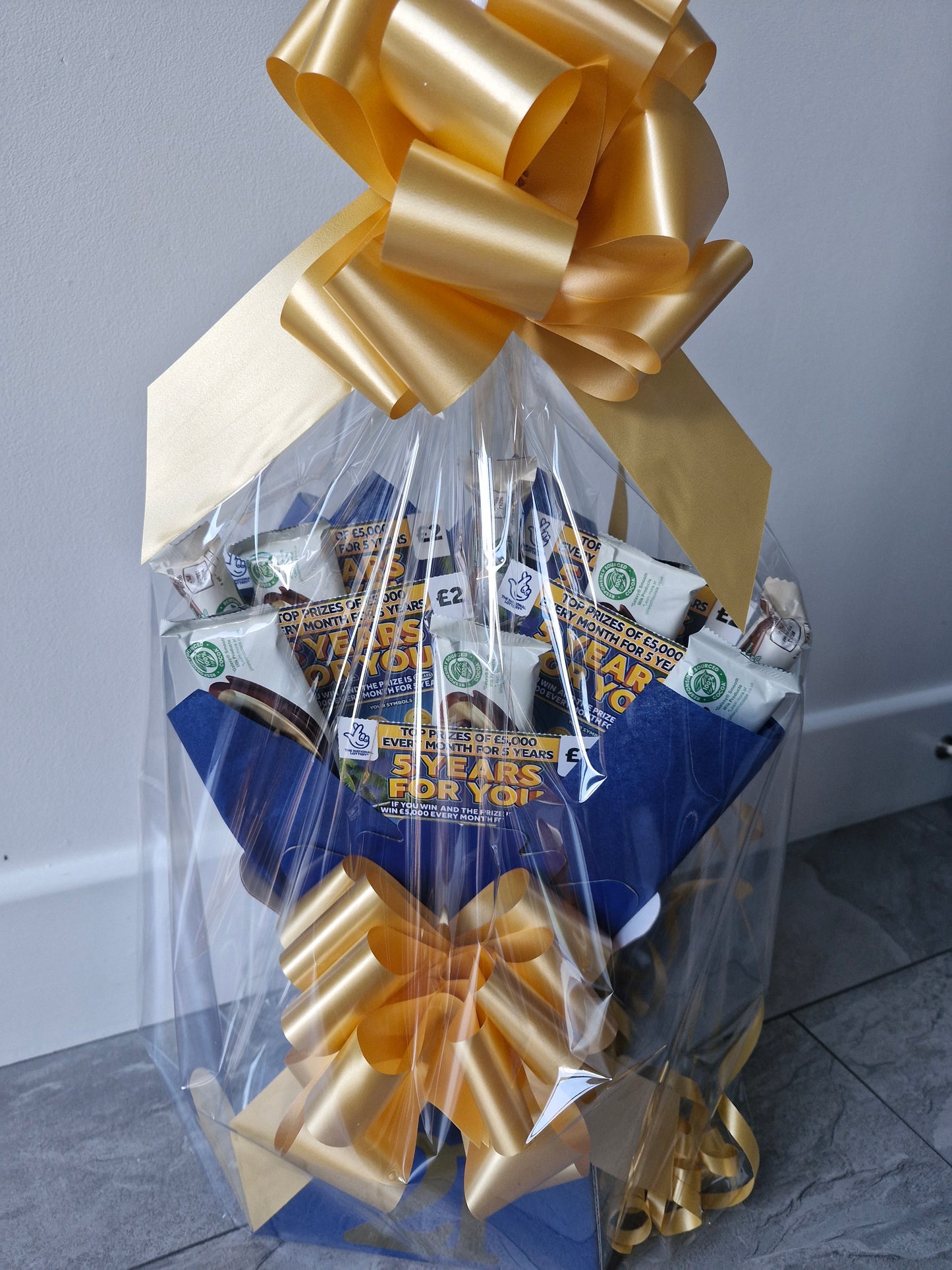 Blue & gold galaxy chocolate & scratch cards gift bouquet hamper