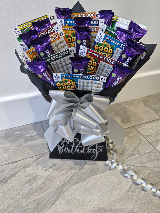 Cadbury dairy milk & scratch card gift bouquet