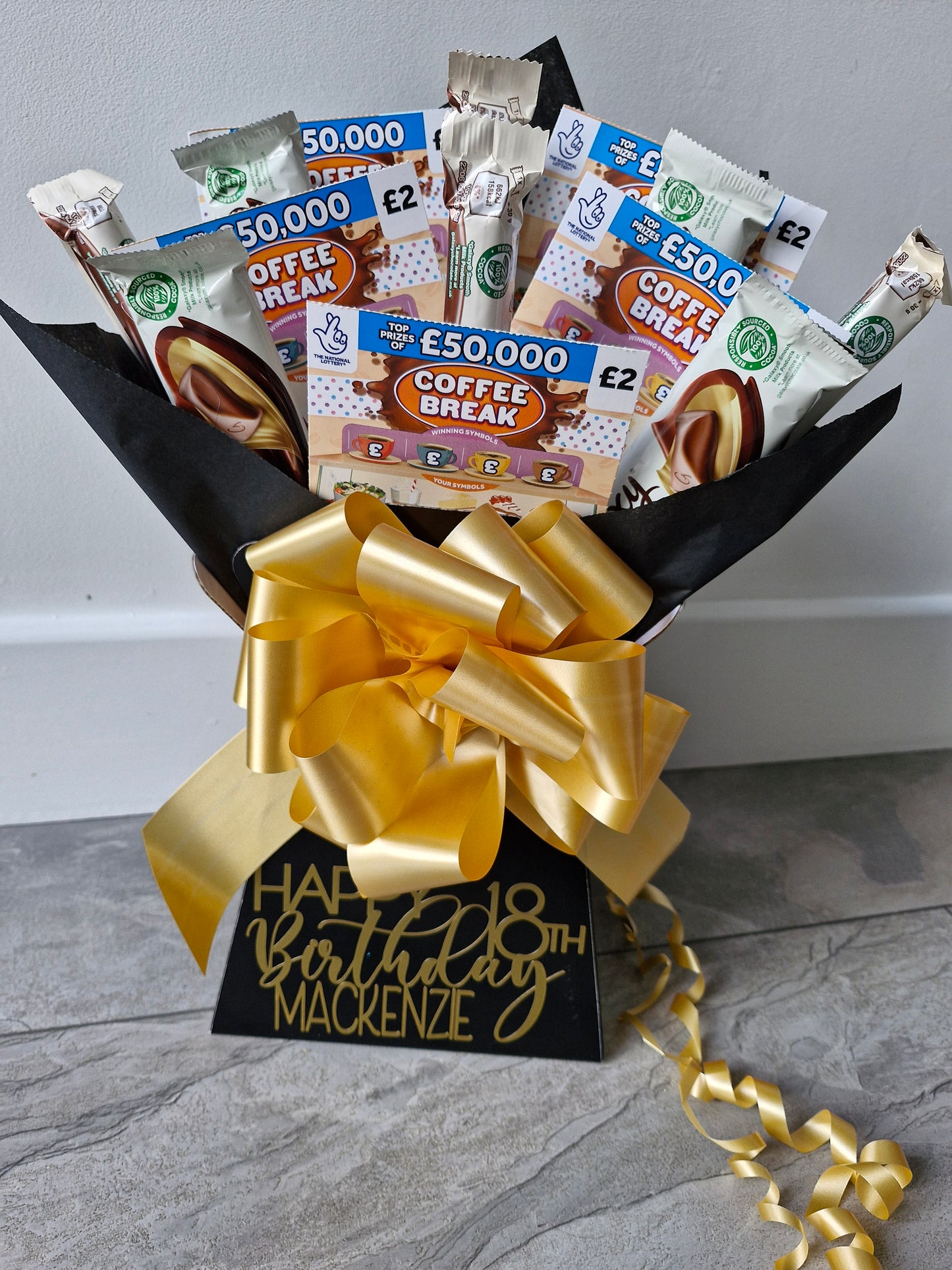 Black & gold scratch card & galaxy chocolate bouquet