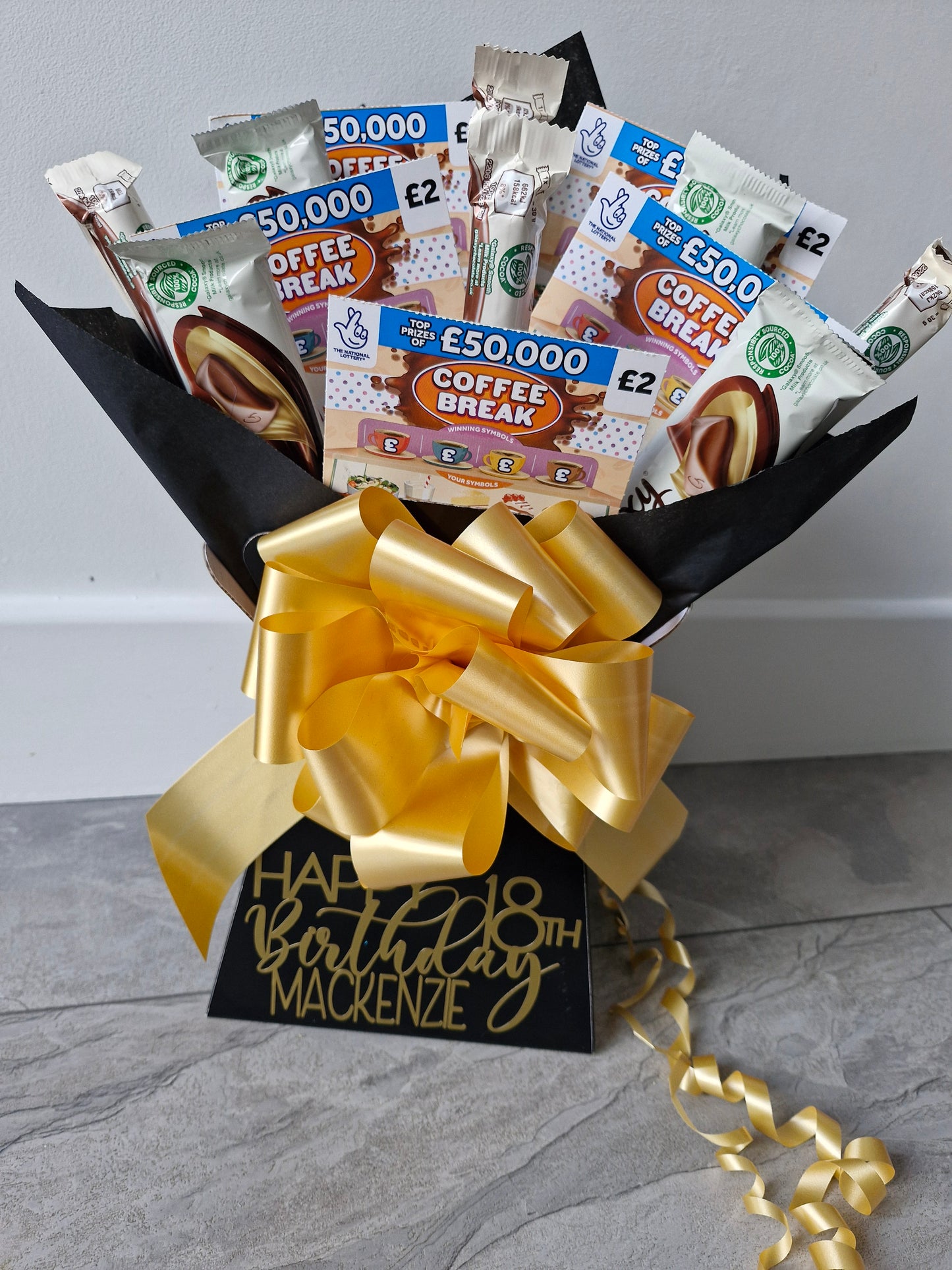 Black & gold scratch card & galaxy chocolate bouquet