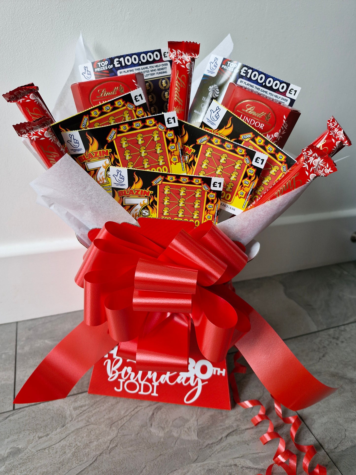 Personalised lindt chocolate  & scratch card bouquet