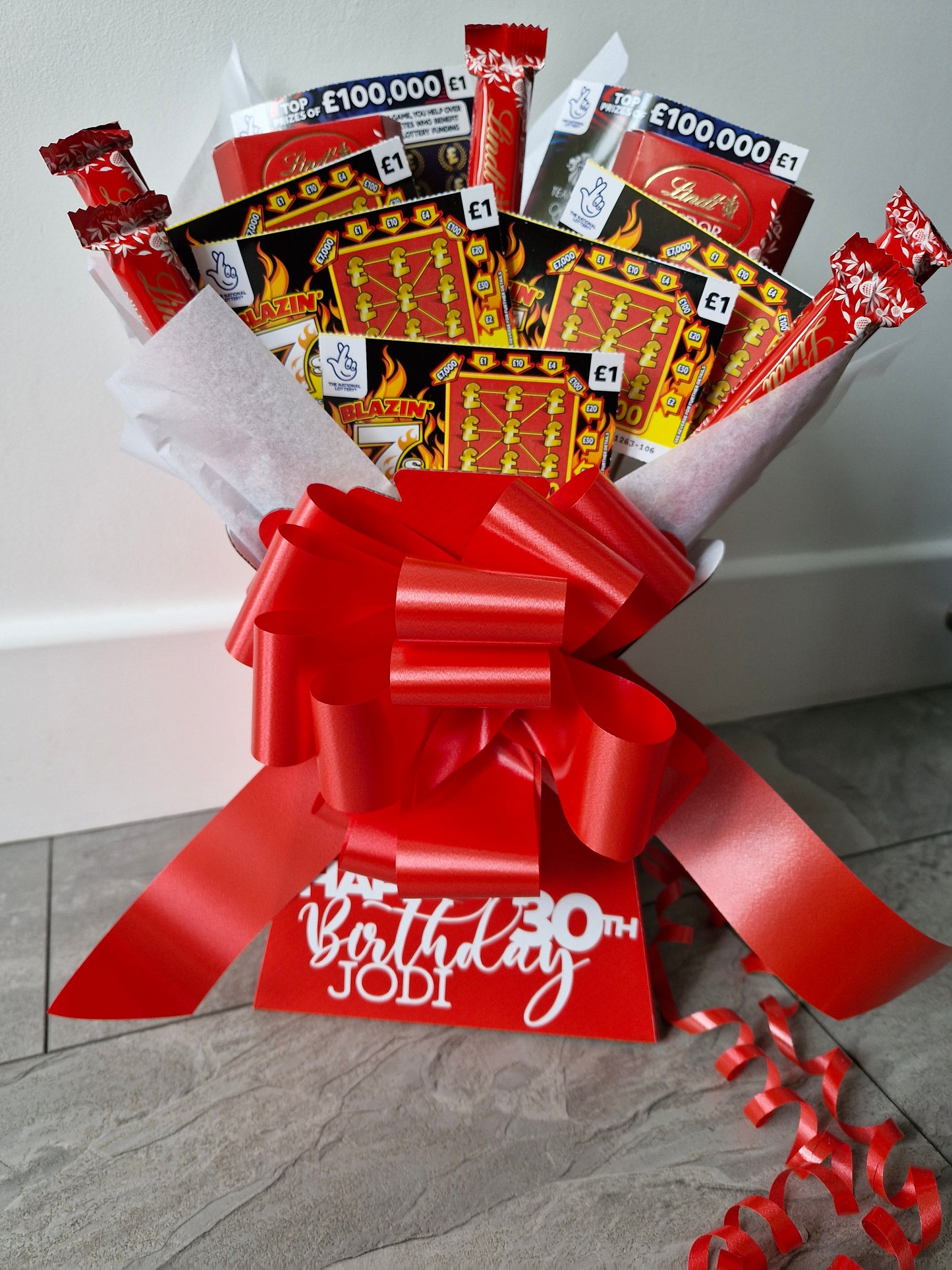 Personalised lindt chocolate  & scratch card bouquet