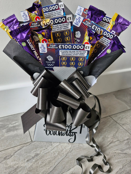 Personalised scratch card & cadbury chocolate bouquet