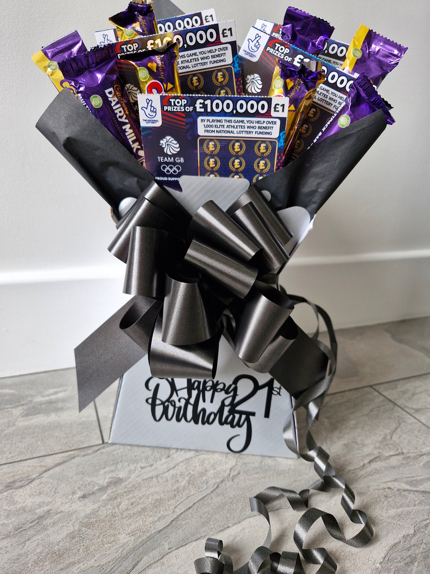 Personalised scratch card & cadbury chocolate bouquet