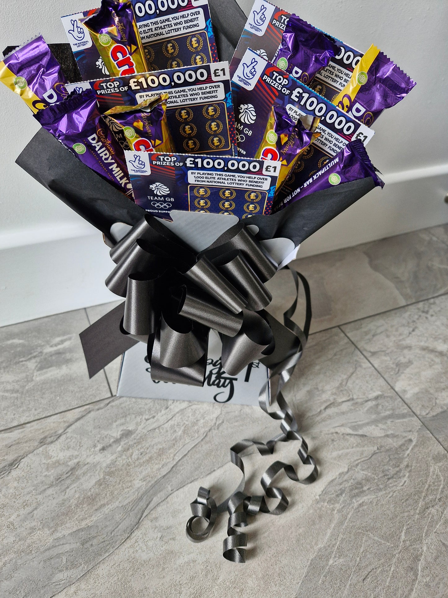 Personalised scratch card & cadbury chocolate bouquet