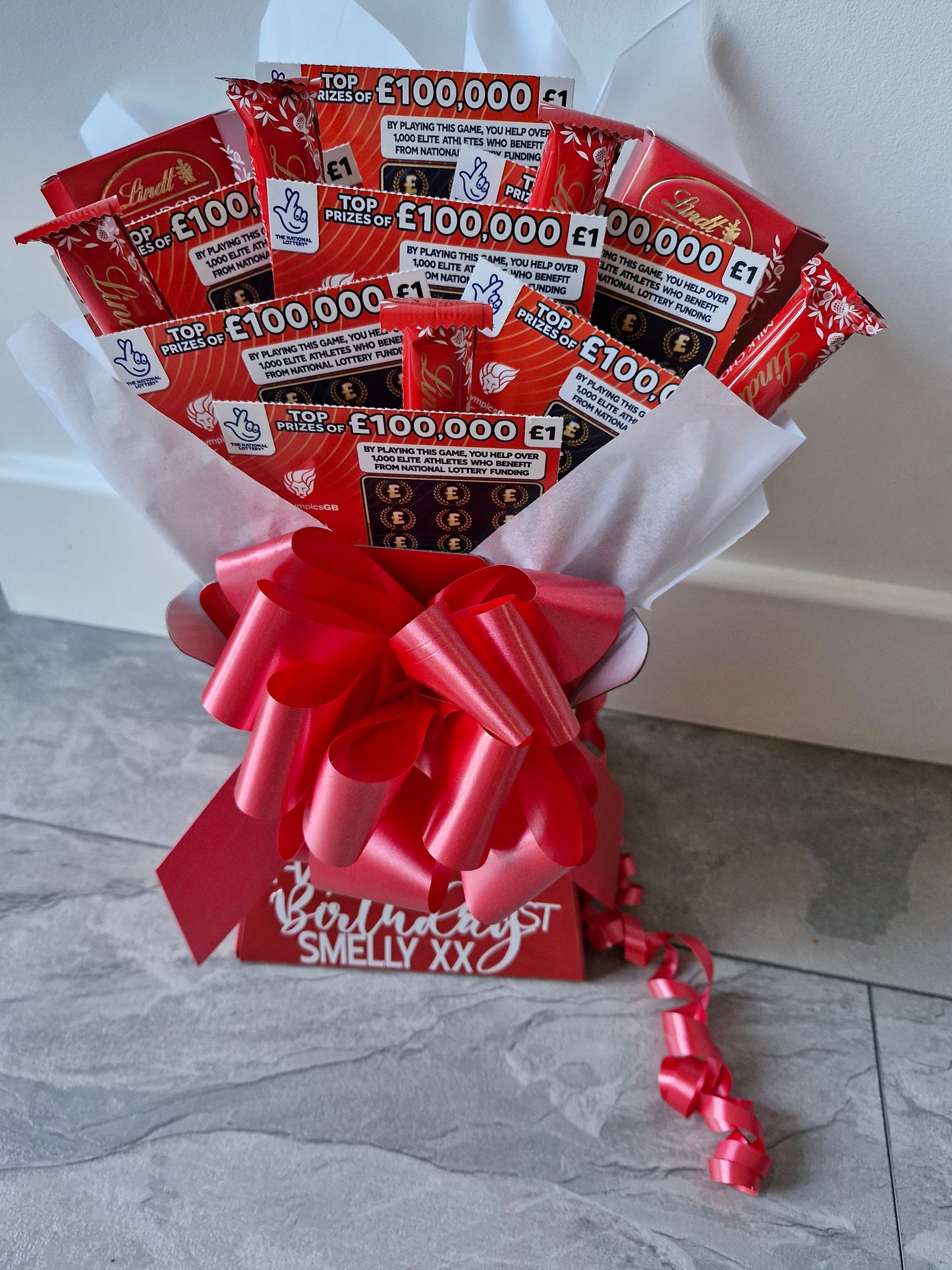 Personalised lindt chocolate  & scratch card bouquet