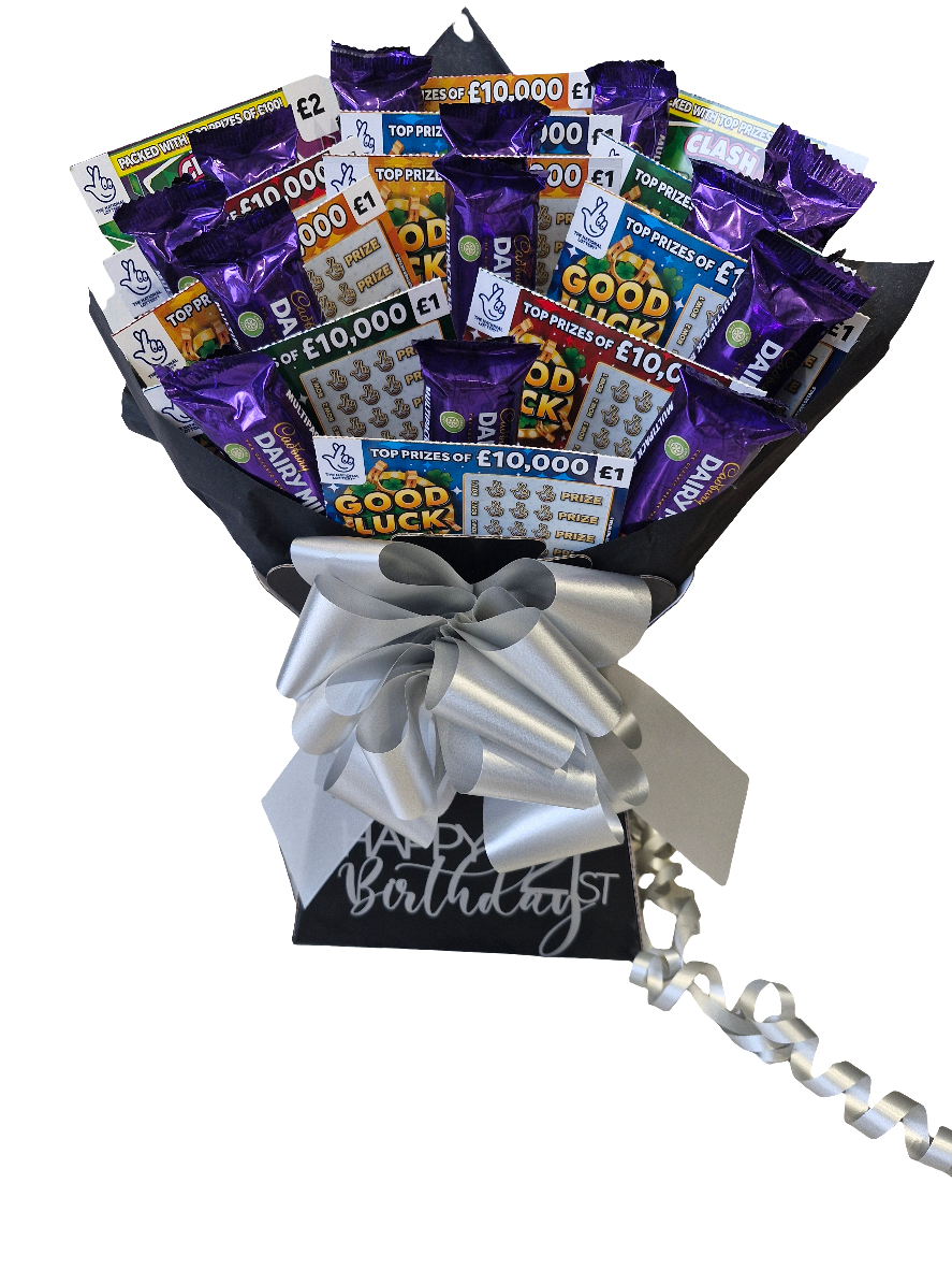 Cadbury dairy milk & scratch card gift bouquet