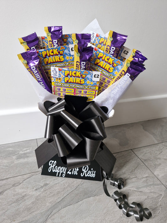 Personalised Cadbury caramel & scratch card bouquet