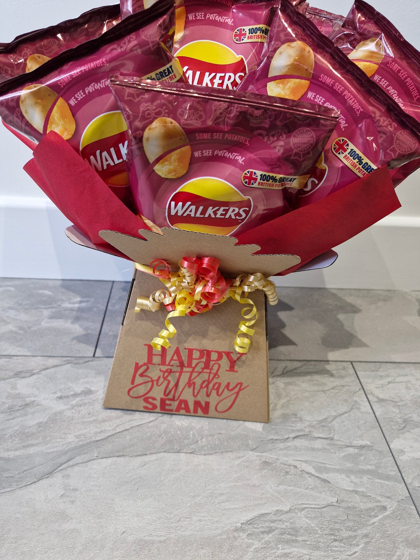 Personalised Walkers smokey bacon crisps bouquet hamper