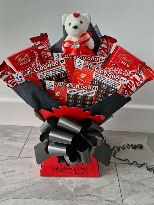 Valentines scratchcard & chocolate gift bouquet