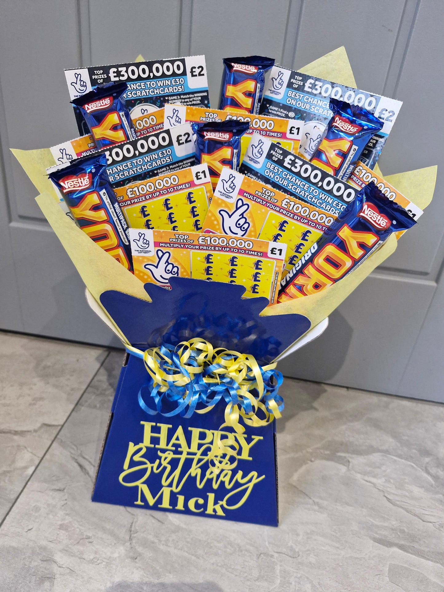 Personalised Yorkie chocolate & scratchcard gift hamper Chocolate bouquet